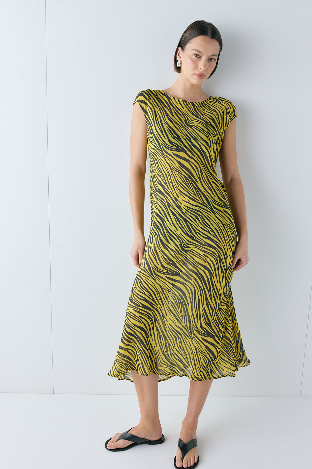 Yuri Sheer Midi Dress Yellow Tiger 