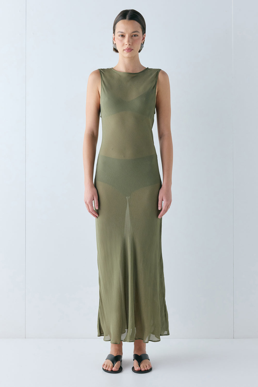 Francesca Sheer Maxi Dress Olive - size:Alida:AU 6 / US 2