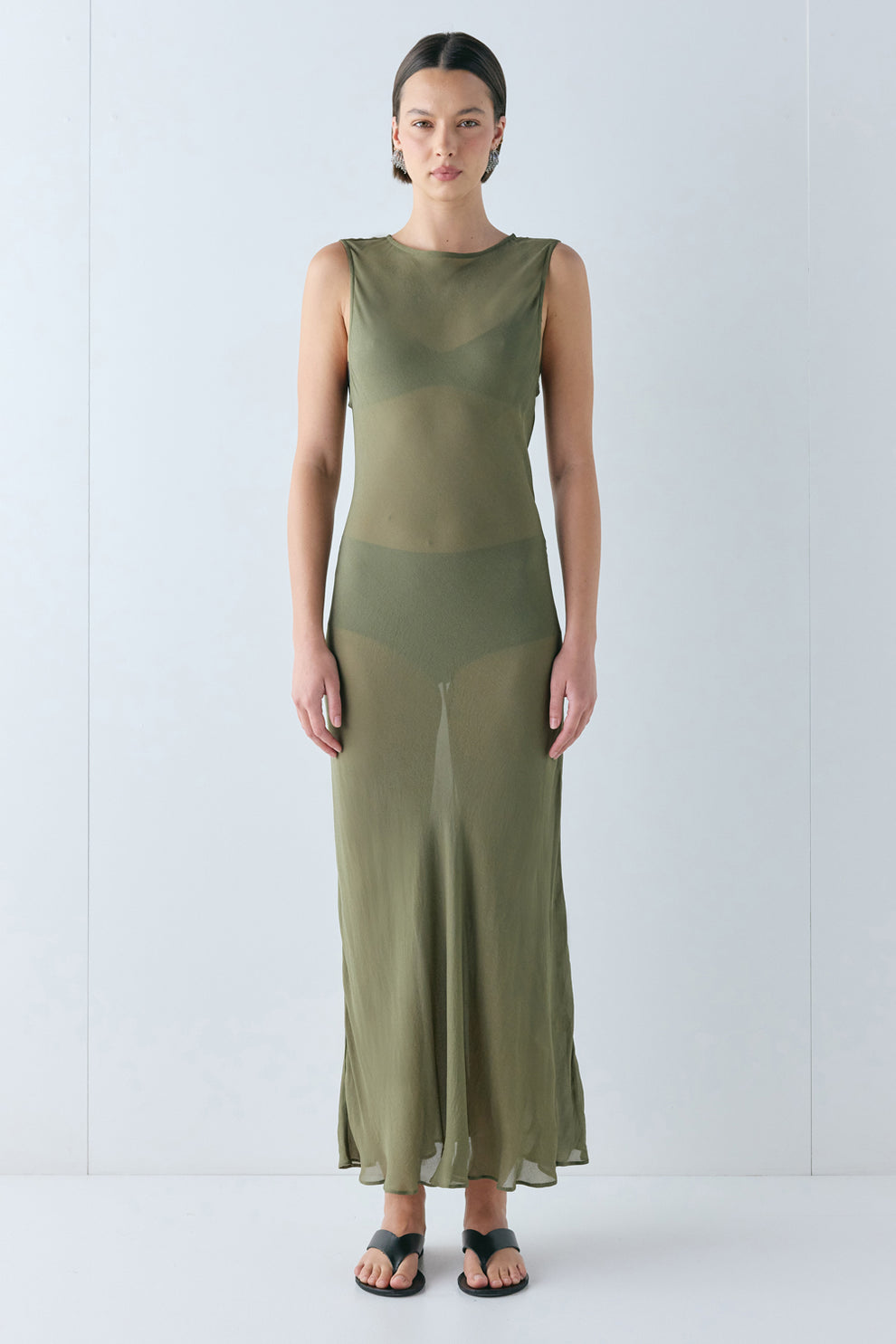 Francesca Sheer Maxi Dress Olive - size:Alida:AU 6 / US 2
