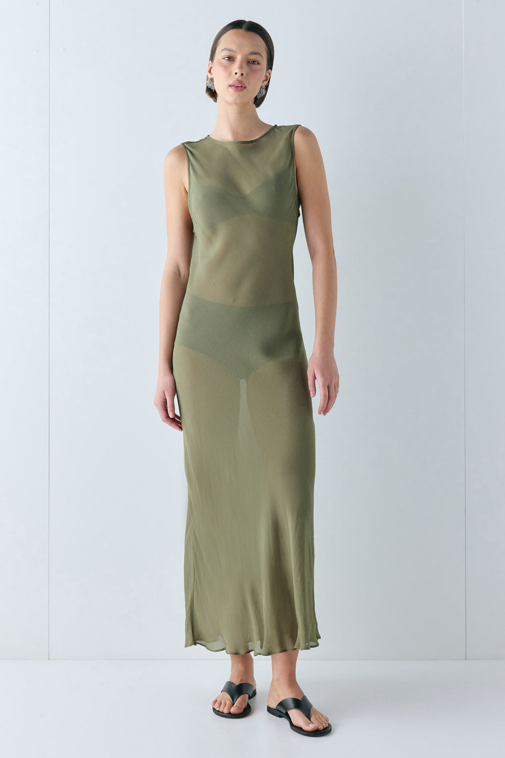 Francesca Sheer Maxi Dress Olive