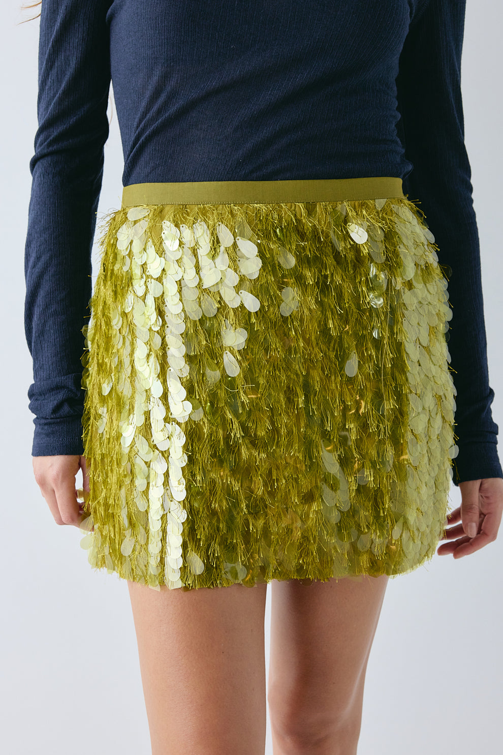 Freida Sequin Mini Skirt Chartreuse 