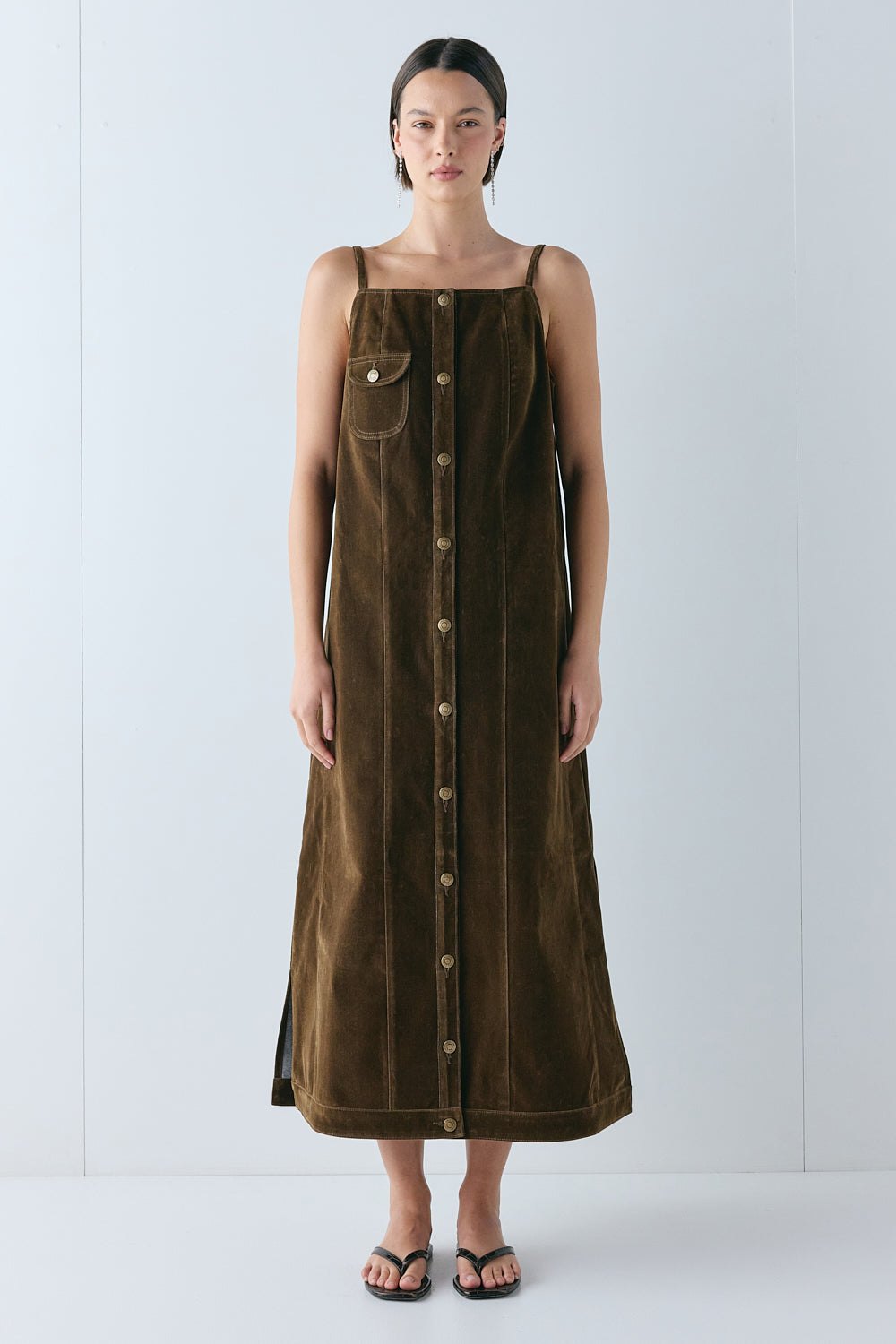 Cece Flocked Denim Maxi Dress Brown 