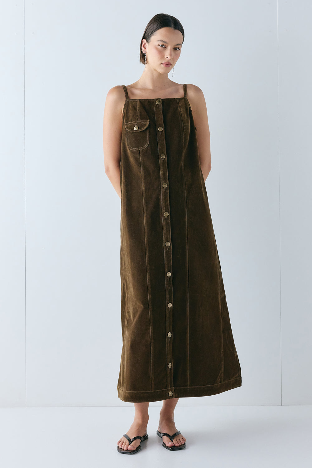 Cece Flocked Denim Maxi Dress Brown - size:Alida:AU 6 / US 2