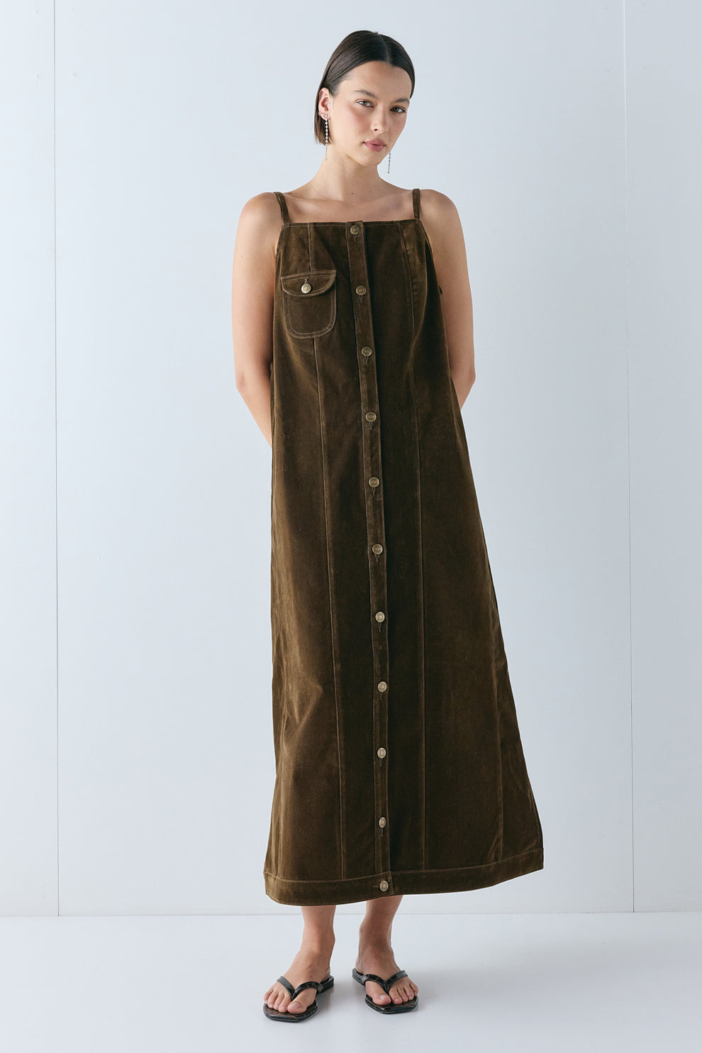 Cece Flocked Denim Maxi Dress Brown - size:Alida:AU 6 / US 2