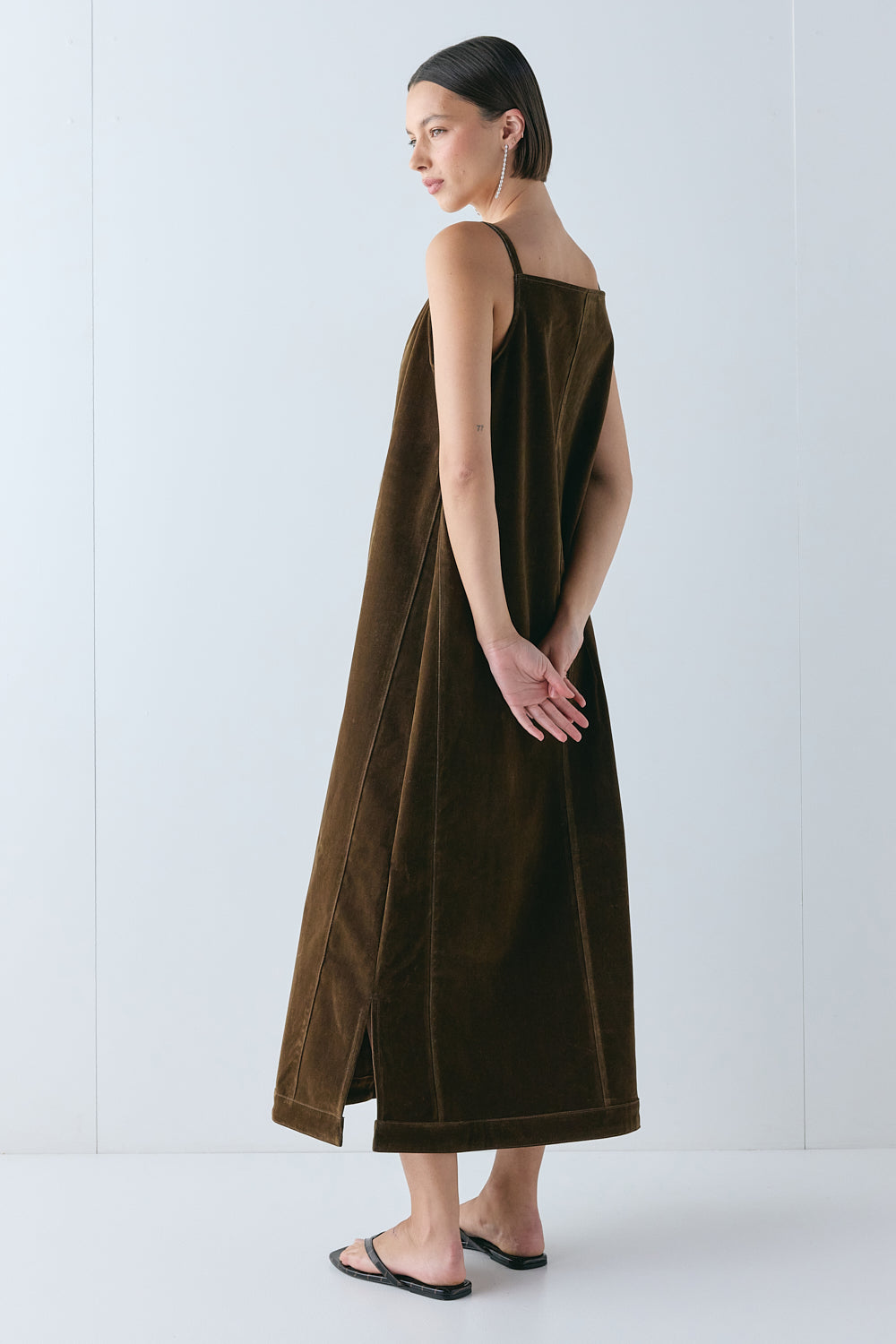 Cece Flocked Denim Maxi Dress Brown 