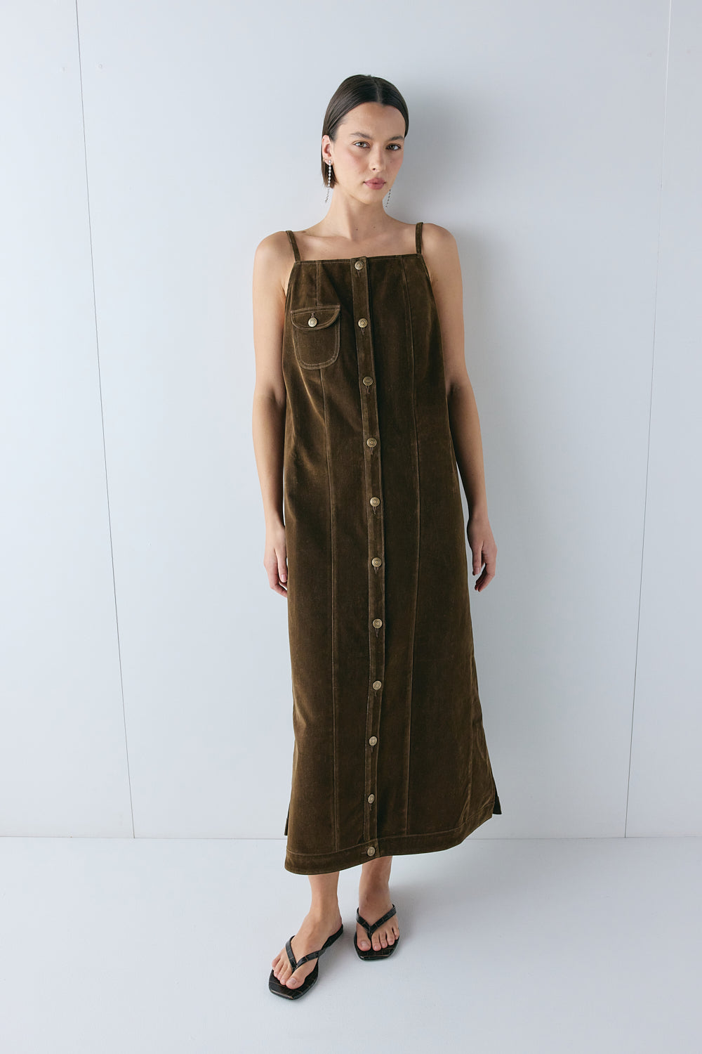 Cece Flocked Denim Maxi Dress Brown 