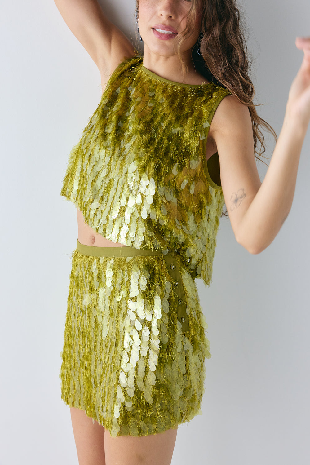 Freida Sequin Mini Skirt Chartreuse 