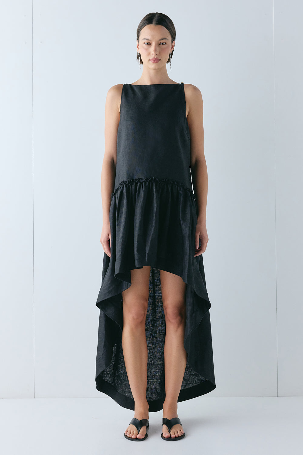 Flora Linen High Low Dress Black - size:Alida:AU 6 / US 2