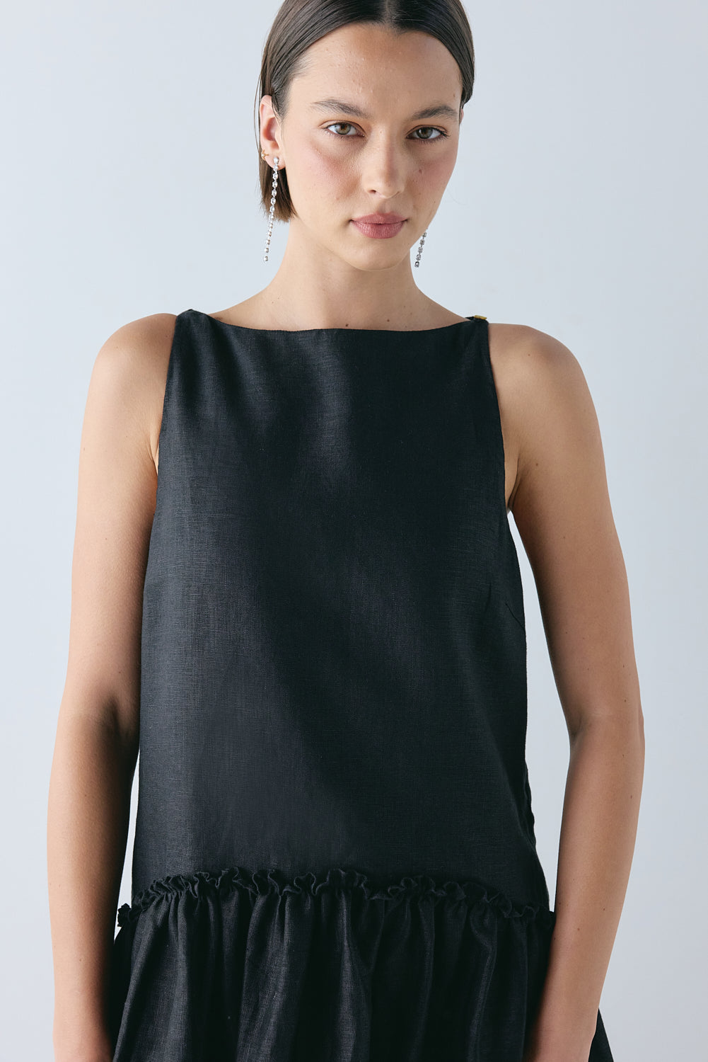 Flora Linen High Low Dress Black