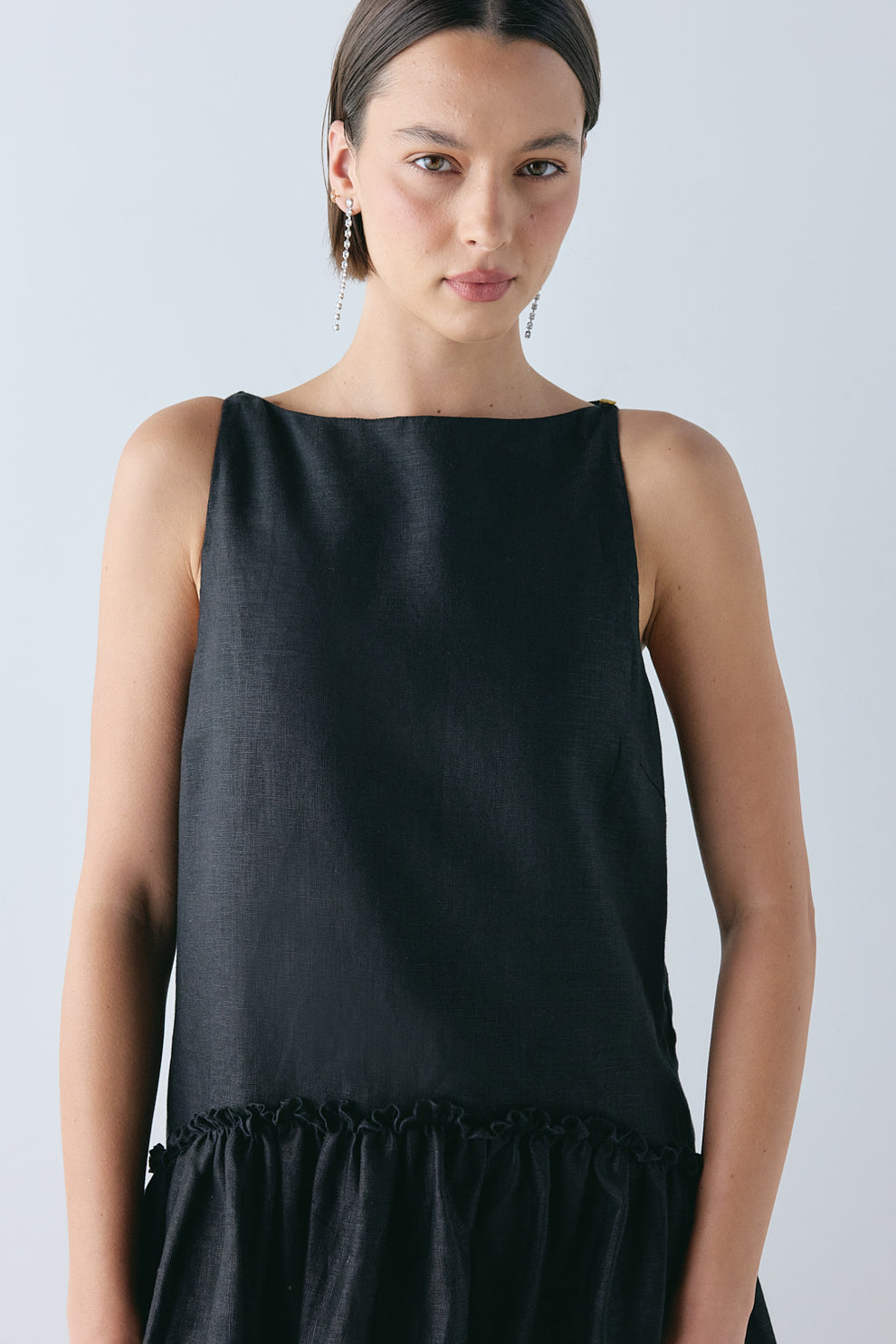 Flora Linen High Low Dress Black