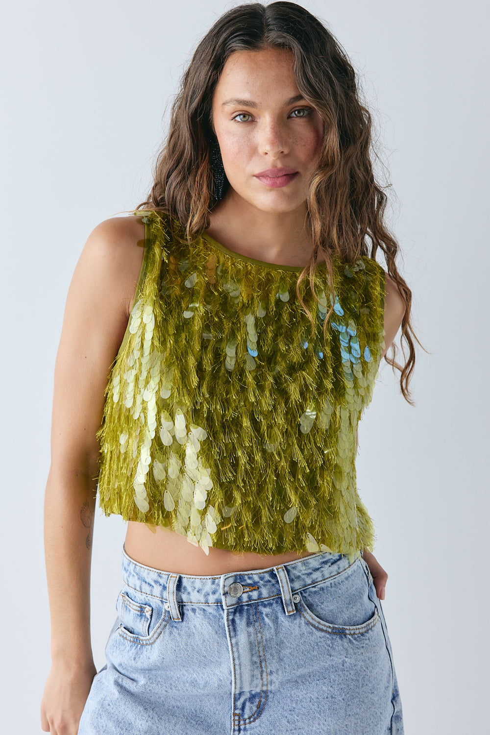 Gwen Sequin Top Chartreuse 
