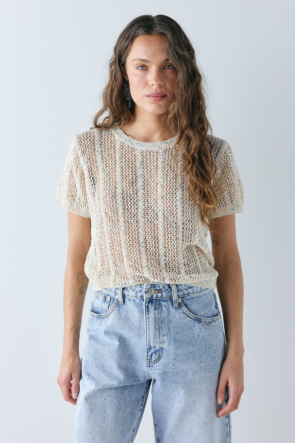 Cara Knit Top Cream Speckle - size:Stephanie:AU 6 / US 2