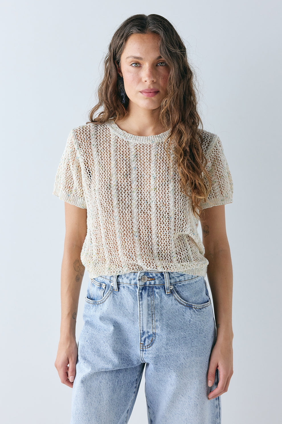 Cara Knit Top Cream Speckle - size:Stephanie:AU 6 / US 2