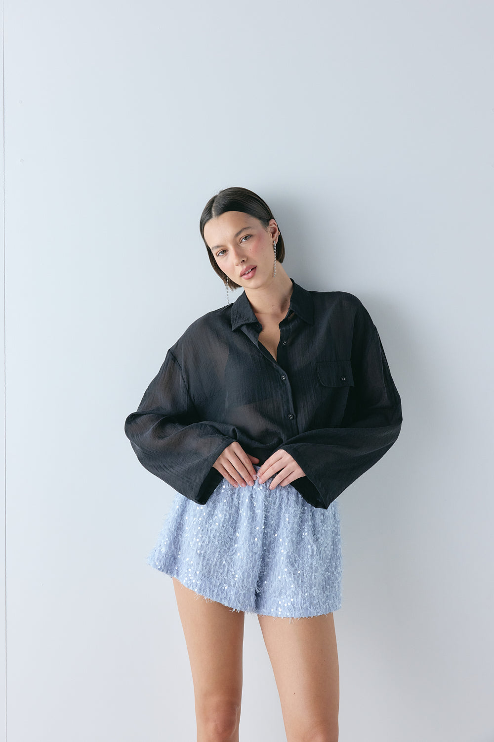 Vale Sheer Shirt Black Stripe