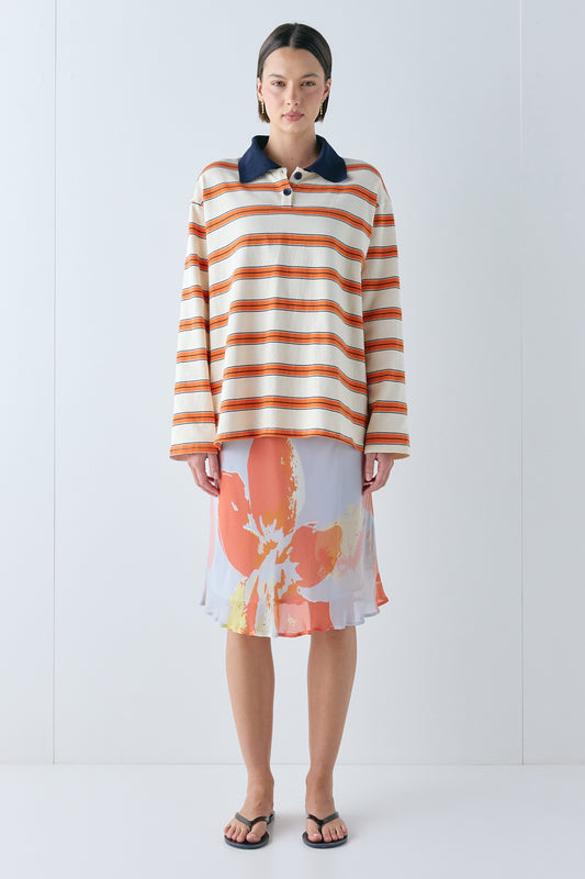 Kinsley Polo Tangerine Stripe - size:Alida:AU 6 / US 2