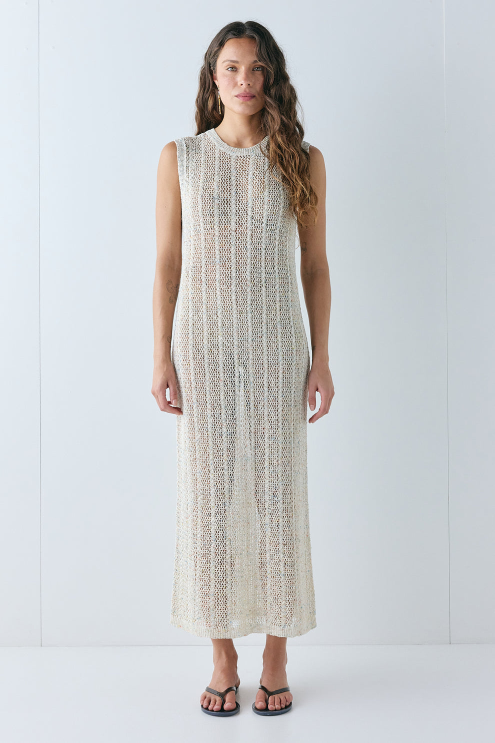Eleanor Knit Midi Dress Cream Speckle - size:Stephanie:AU 6 / US 2