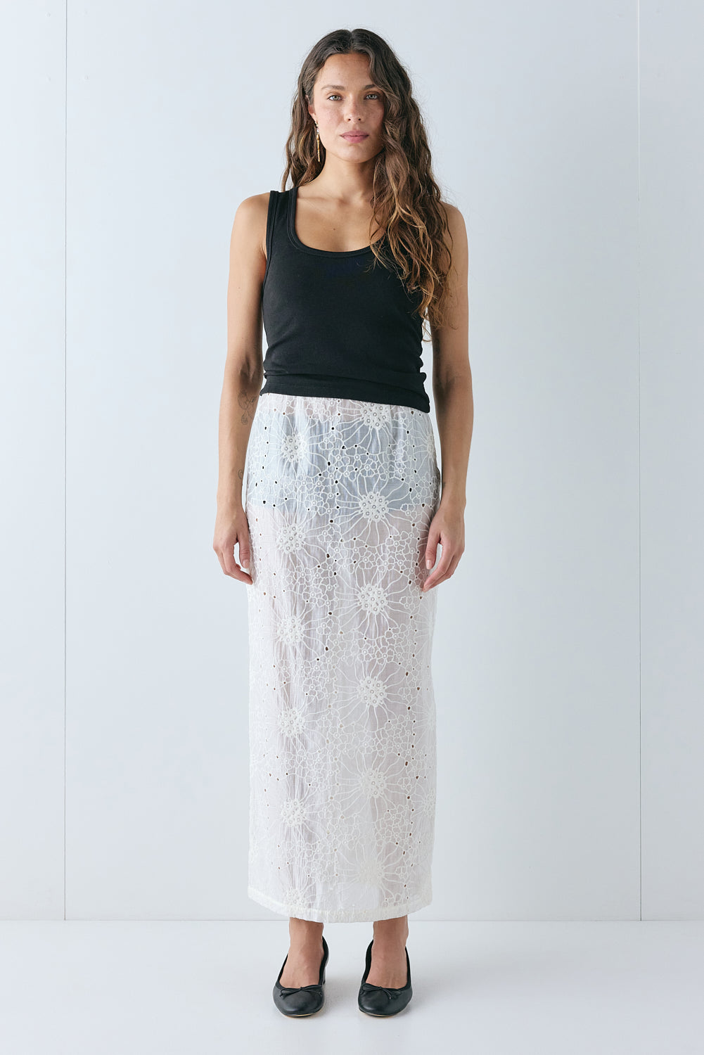 Devyn Anglaise Midi Skirt Cream