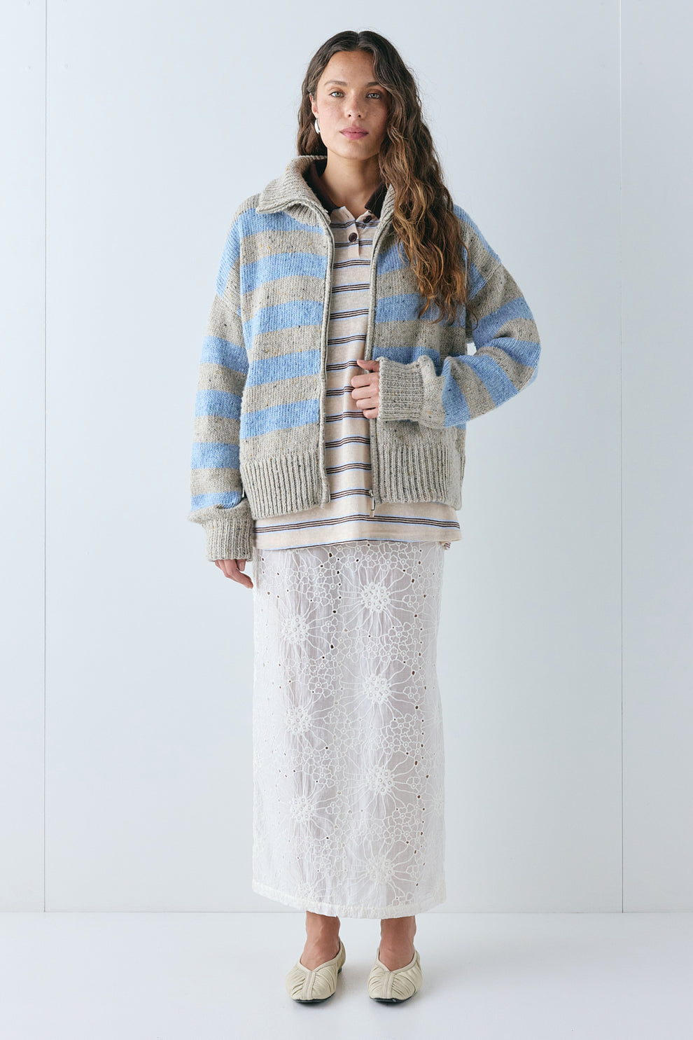 Devyn Anglaise Midi Skirt Cream