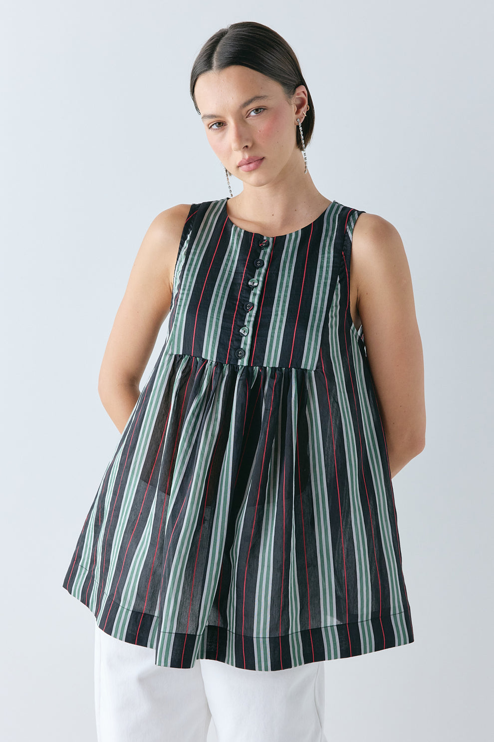 Juliet Tunic Top Green Stripe - size:Alida:AU 6 / US 2