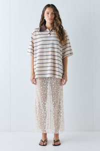 Kinsley Short Sleeve Polo Chocolate Stripe