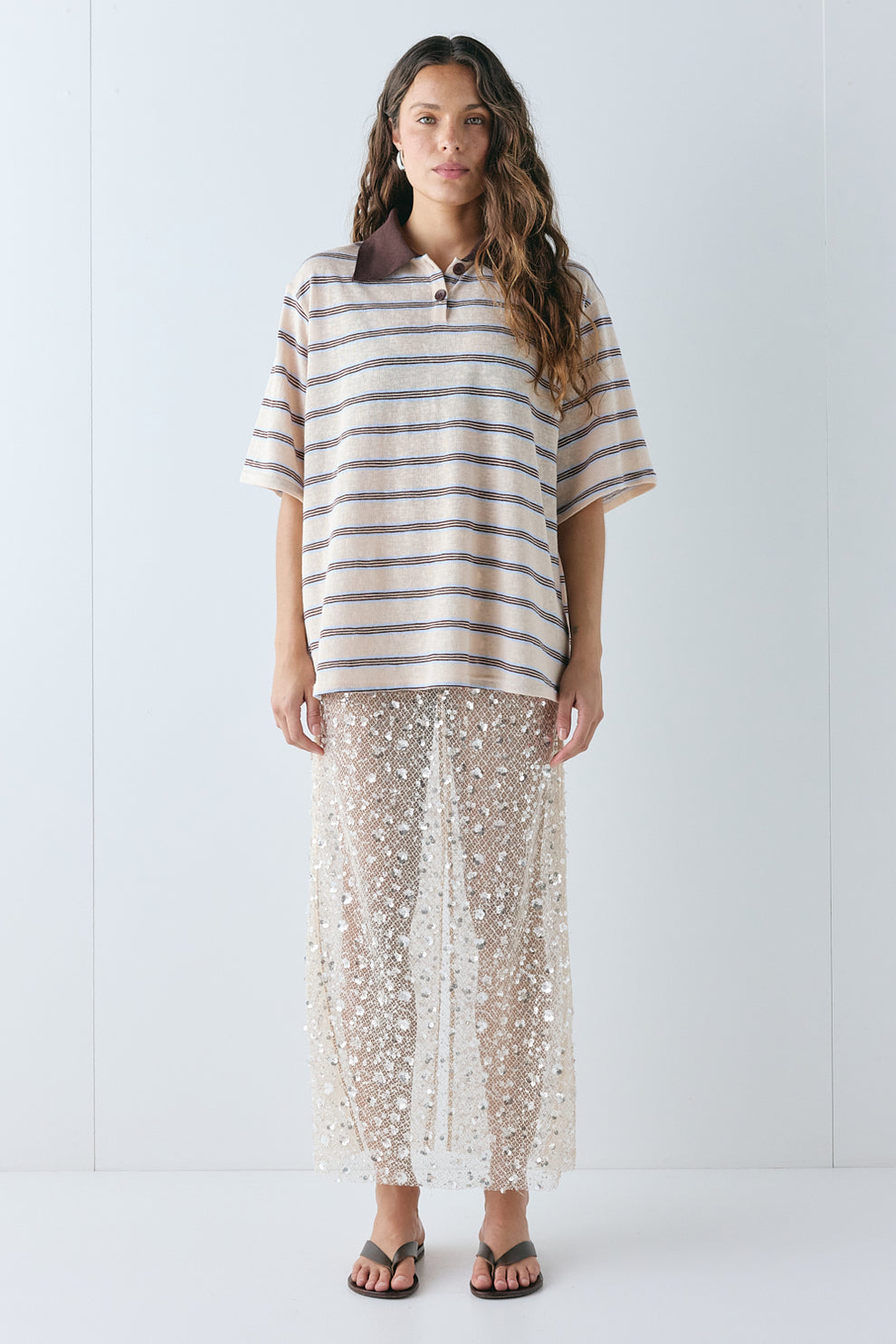 Kinsley Short Sleeve Polo Chocolate Stripe - size:Stephanie:AU 6 / US 2