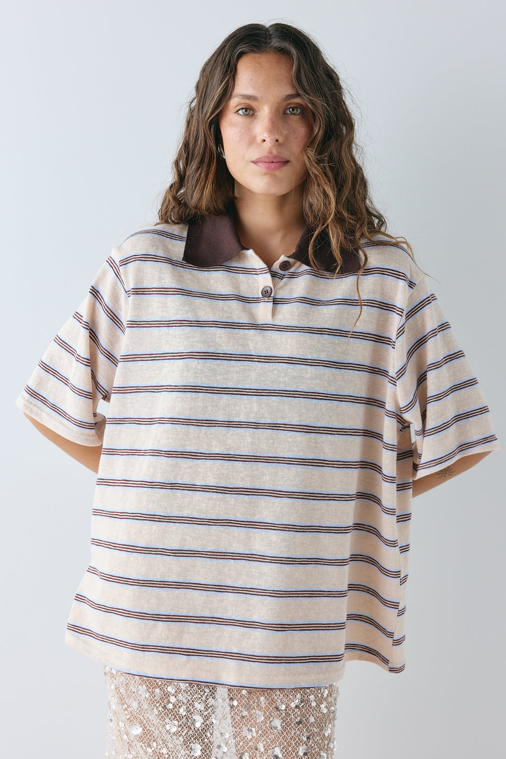Kinsley Short Sleeve Polo Chocolate Stripe 