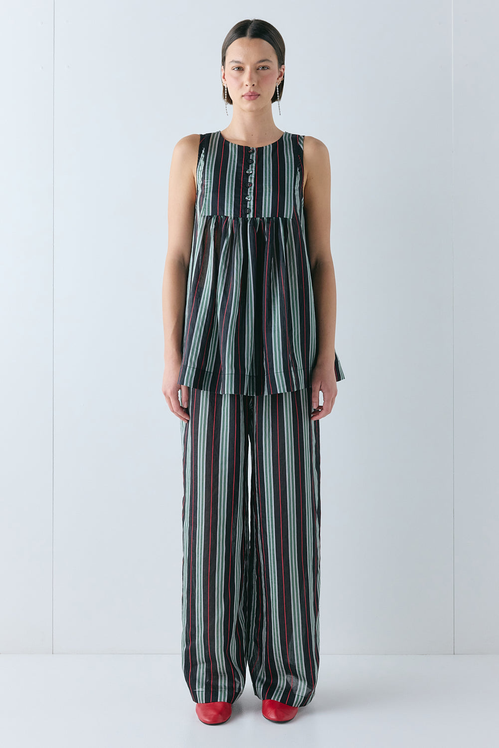 August Pants Green Stripe