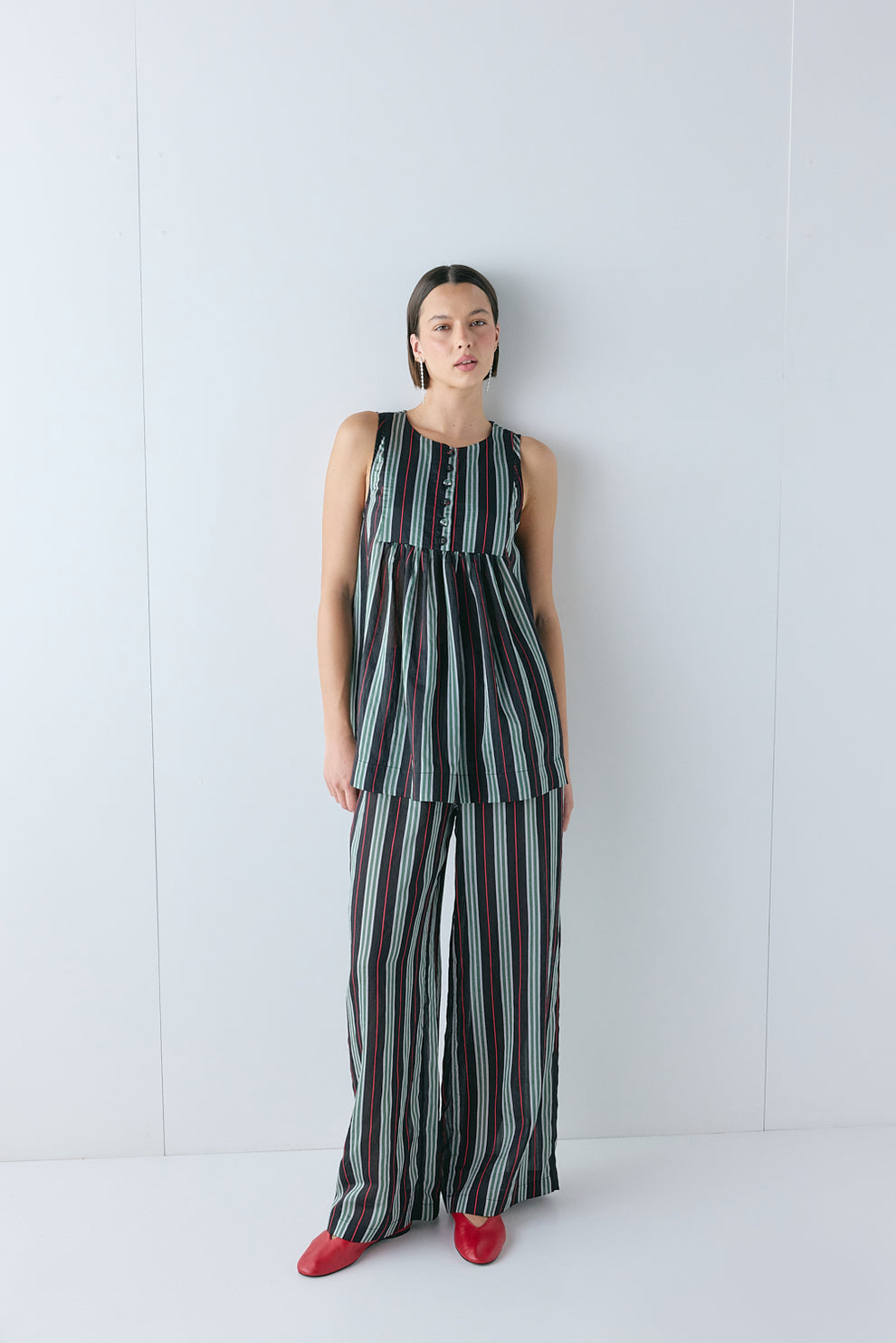 August Pants Green Stripe