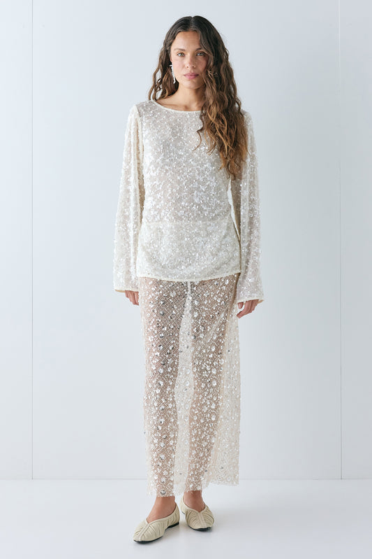 Lane Sequin Midi Skirt Cream - size:Stephanie:AU 6 / US 2