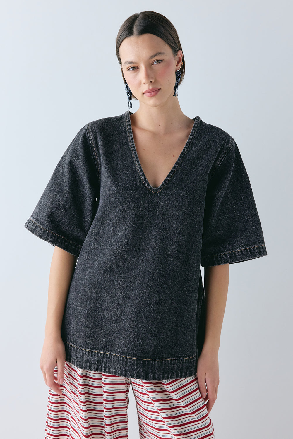 Hazel Denim Tunic Top Washed Black