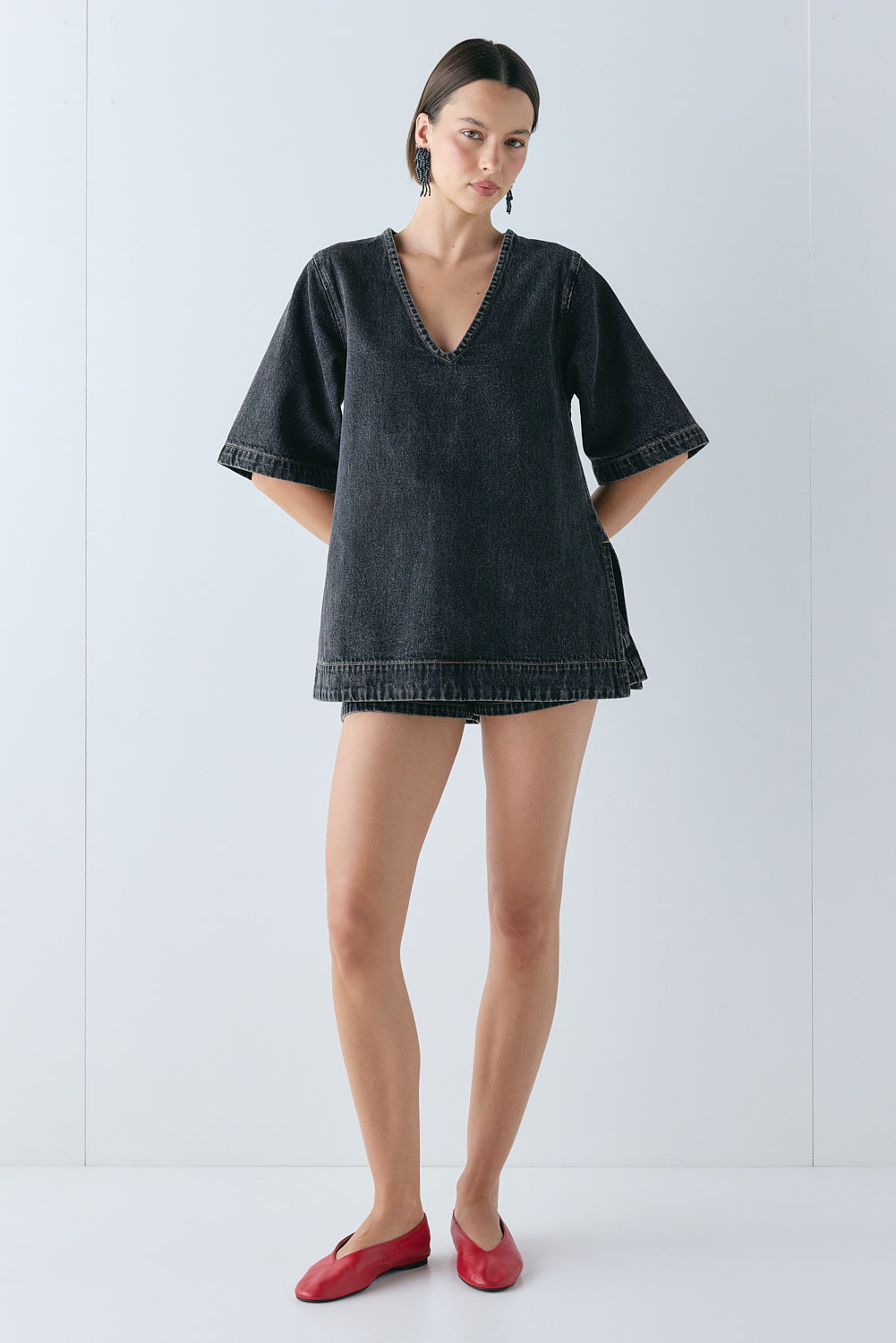 Claudie Denim Shorts Washed Black