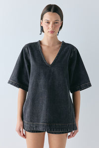 Hazel Denim Tunic Top Washed Black