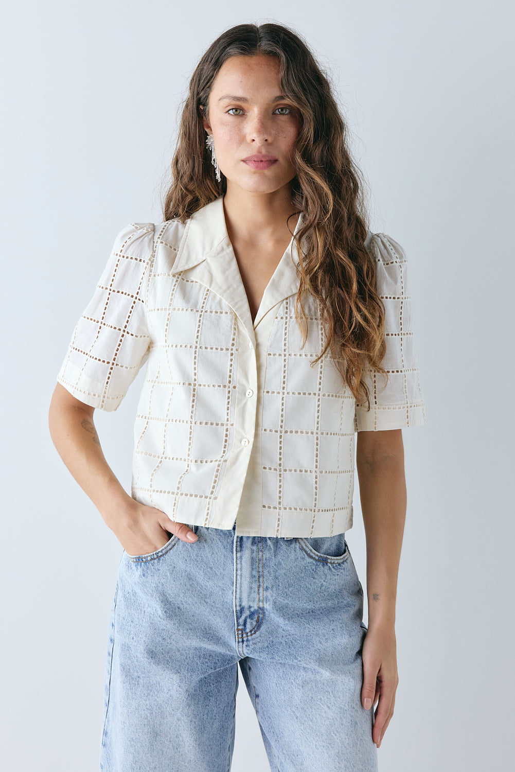 Romy Anglaise Shirt Cream - size:Stephanie:AU 6 / US 2