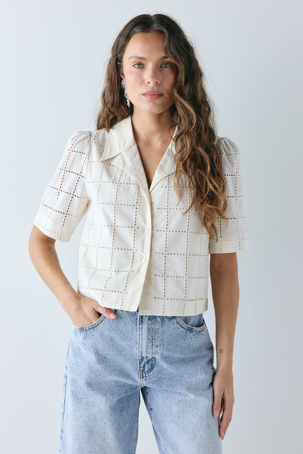 Romy Anglaise Shirt Cream - size:Stephanie:AU 6 / US 2