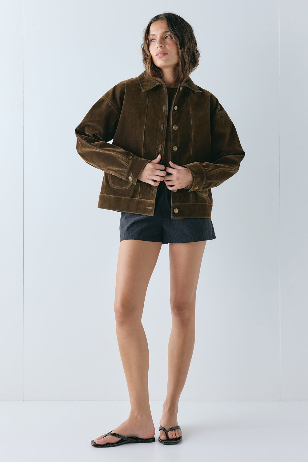 Carter Flocked Denim Jacket Brown