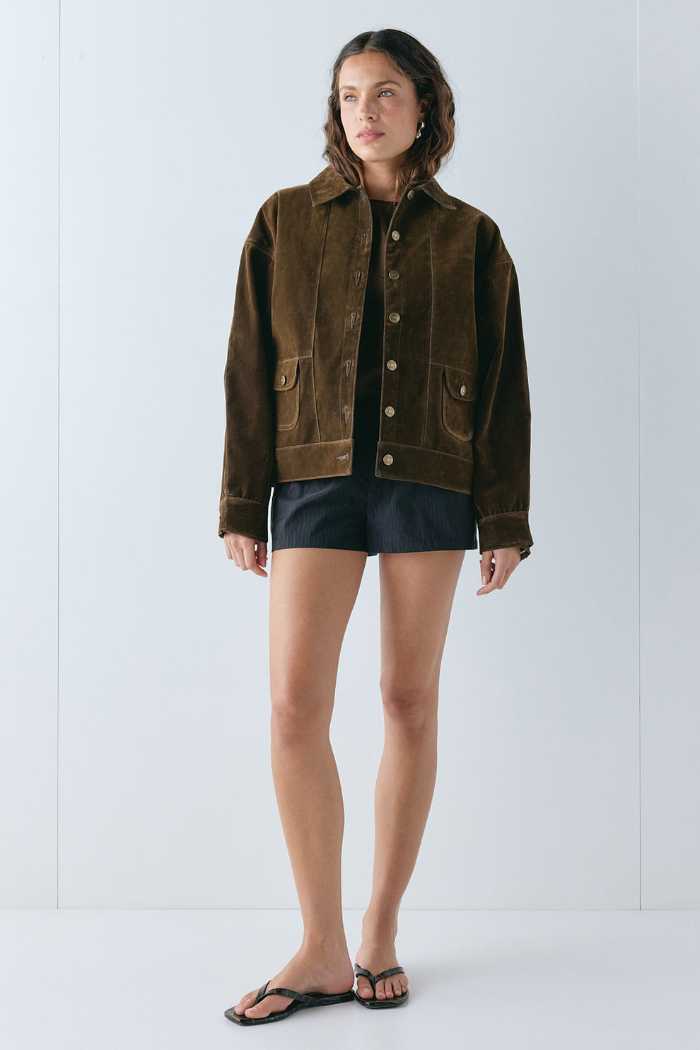 Carter Flocked Denim Jacket Brown