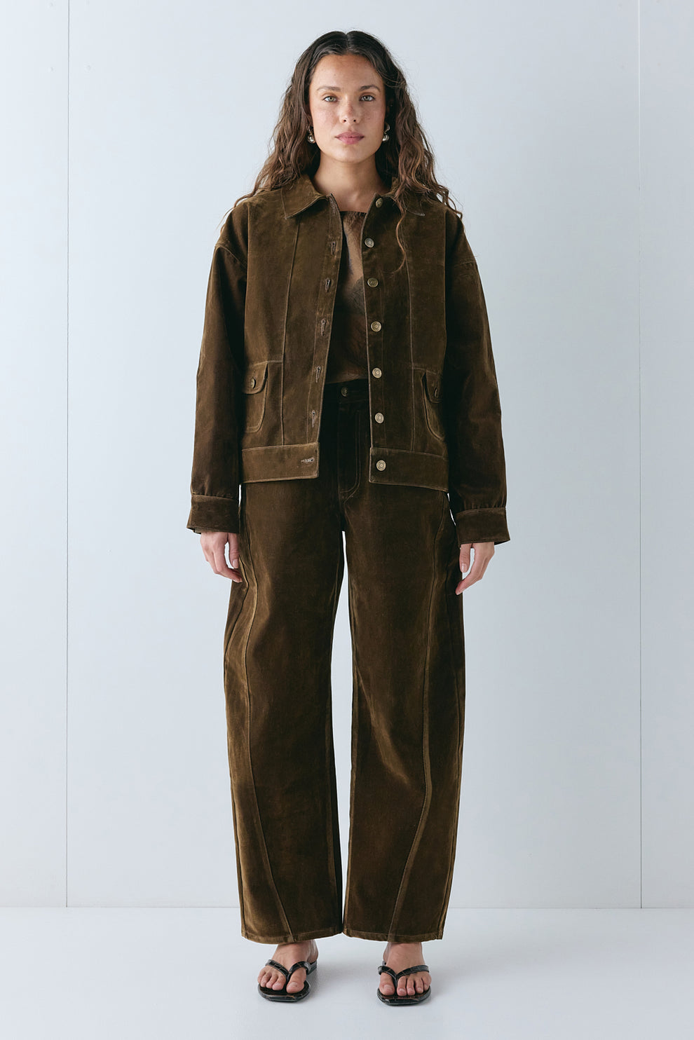 Carter Flocked Denim Jacket Brown