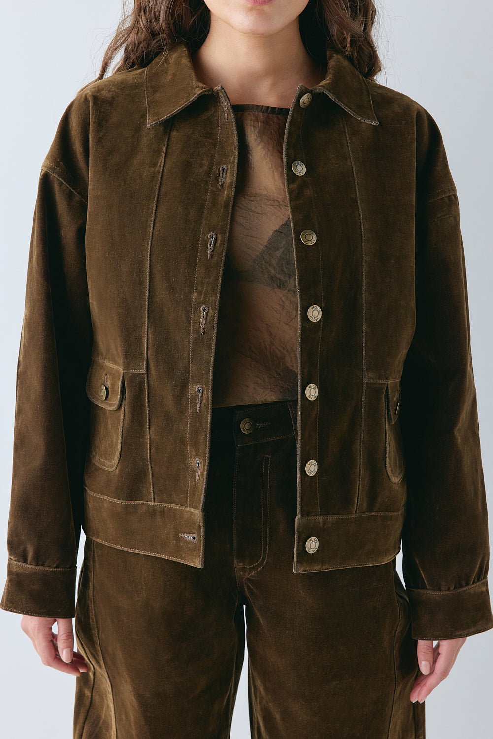 Carter Flocked Denim Jacket Brown