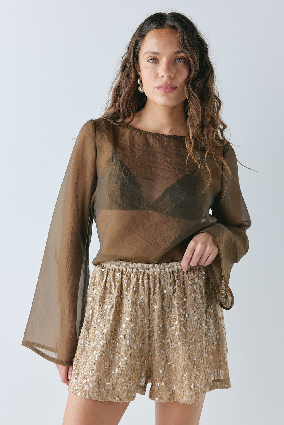 Leo Sequin Shorts Tan - size:Stephanie:AU 6 / US 2
