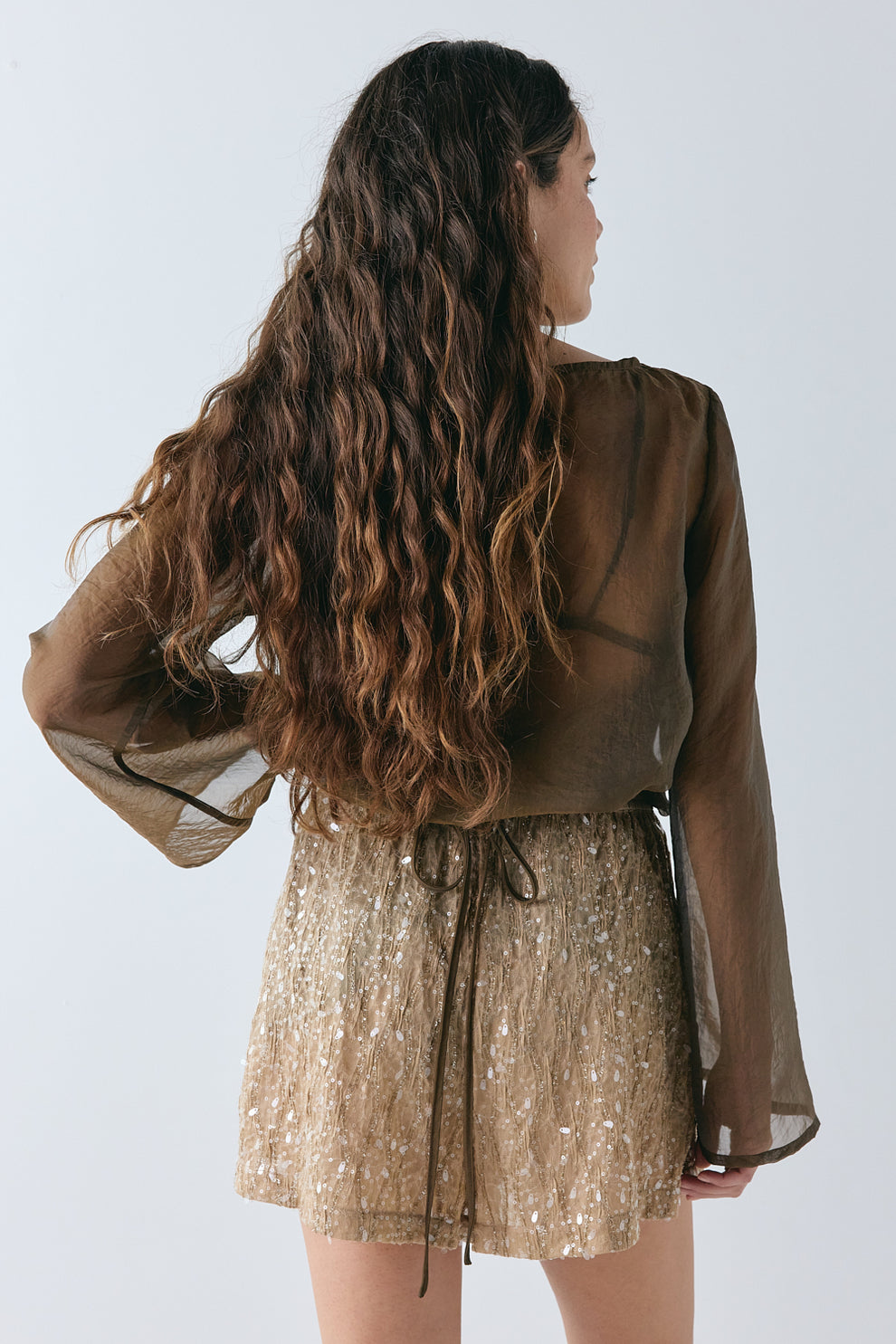 Leo Sequin Shorts Tan