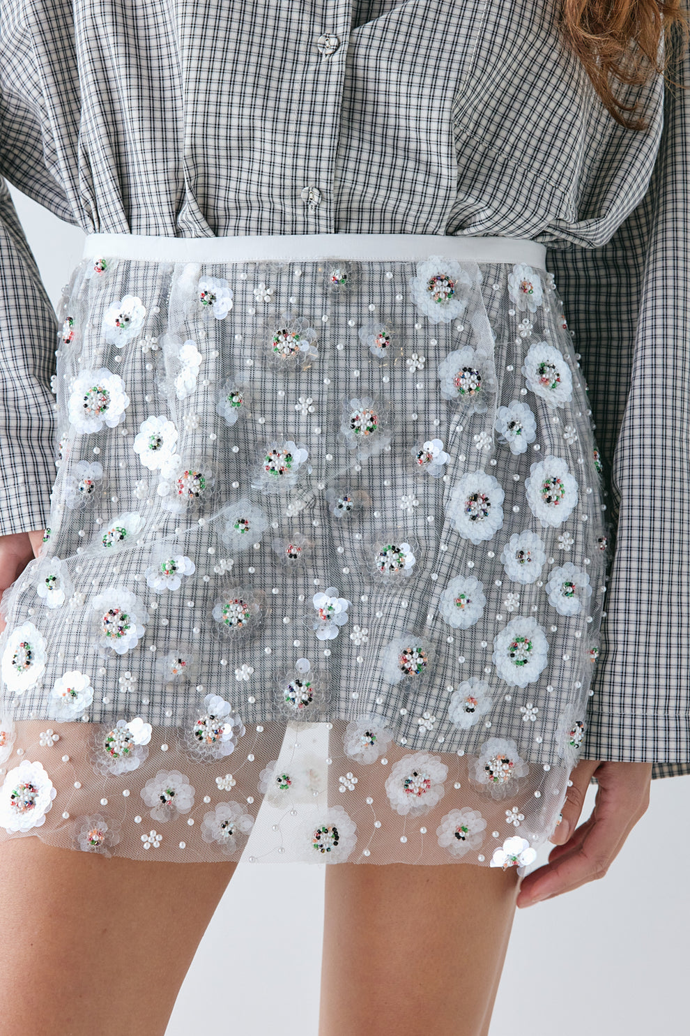 Polly Sequin Mini Skirt Rosette 