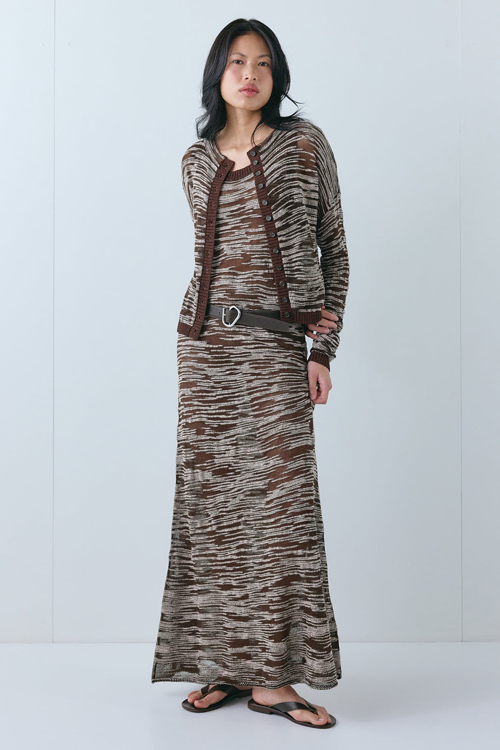 Selena Knit Midi Dress Brown Melange