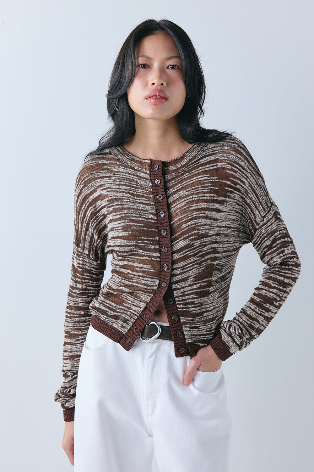 Claire Knit Cardigan Brown Melange - size:Ploy:AU 6 / US 2