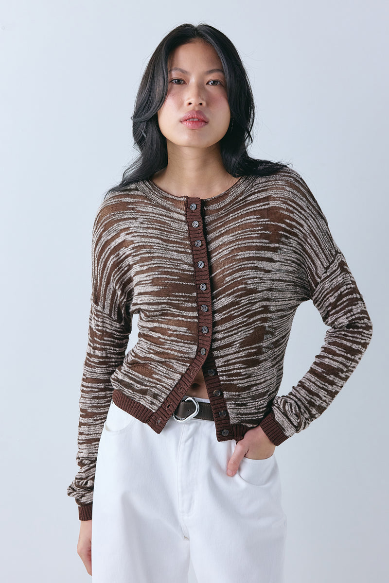 Claire Knit Cardigan Brown Melange - size:Ploy:AU 6 / US 2