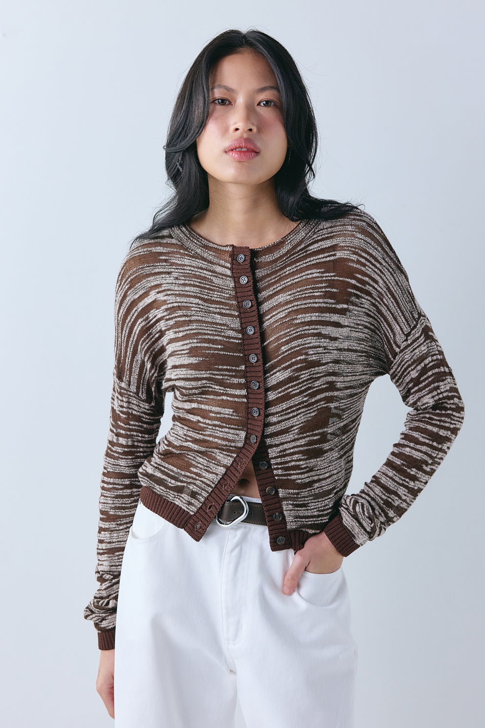 Claire Knit Cardigan Brown Melange - size:Ploy:AU 6 / US 2