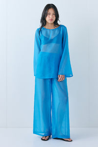 Enzo Sheer Pants Aqua