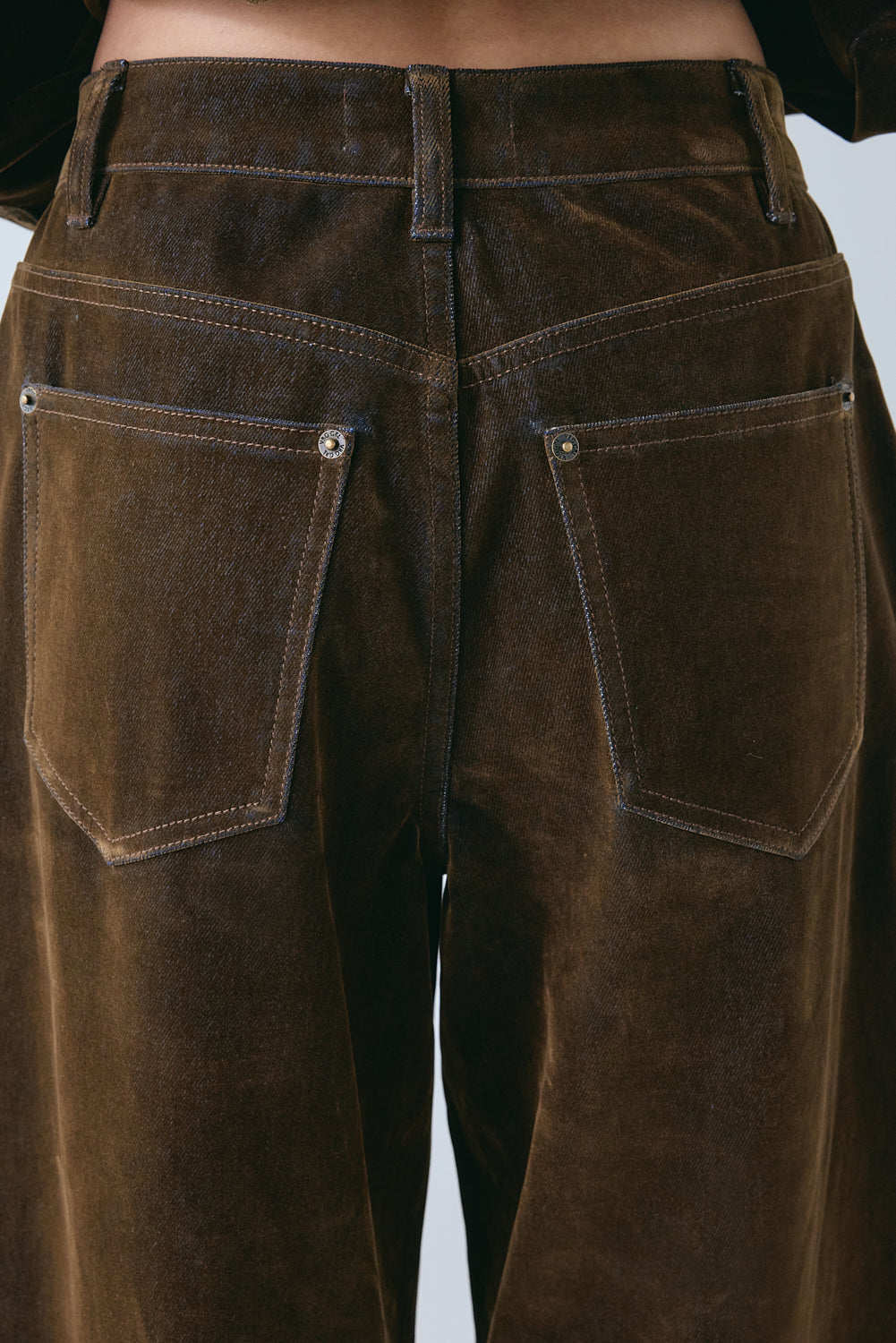 Aspen High Rise Barrel Flocked Denim Jeans Brown