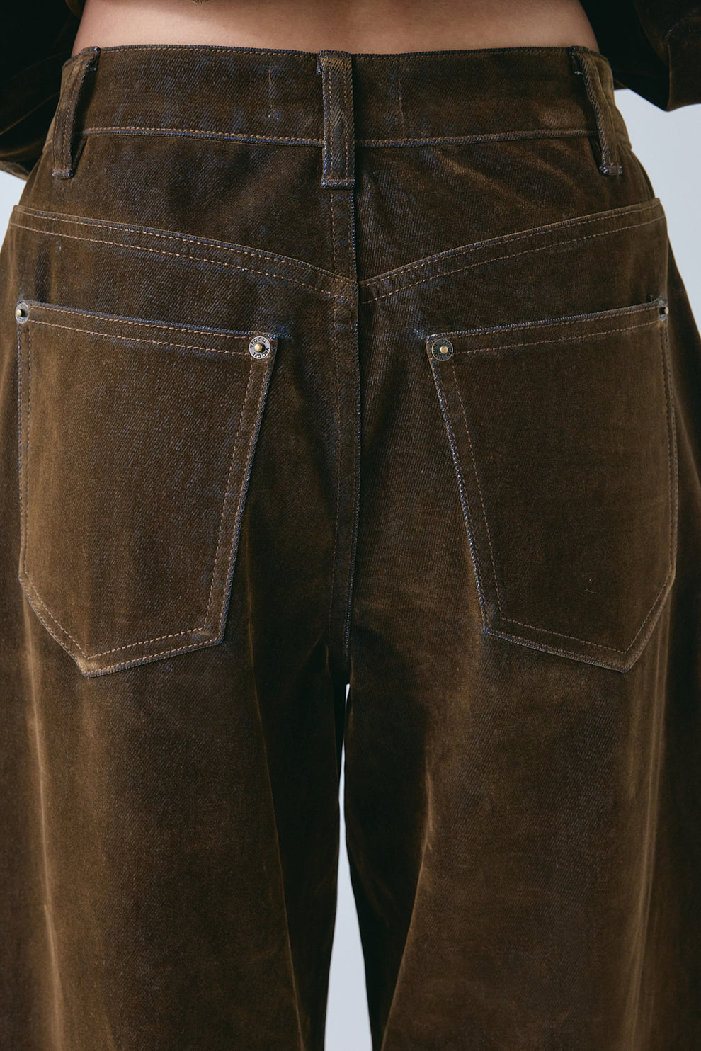 Aspen High Rise Barrel Flocked Denim Jeans Brown