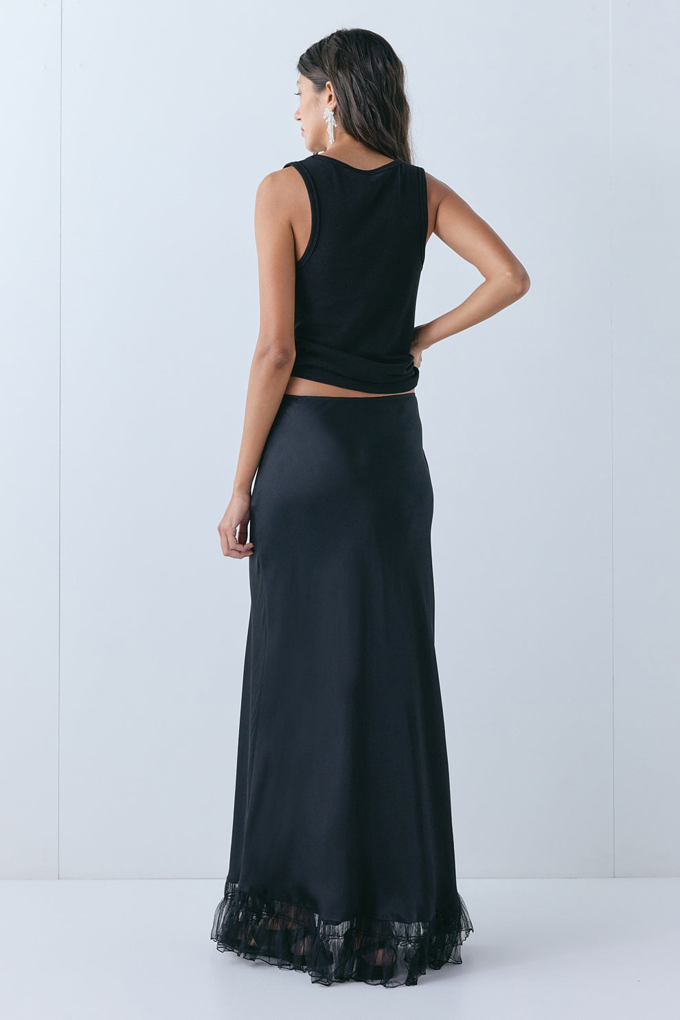 Aliyah Satin Maxi Skirt Black