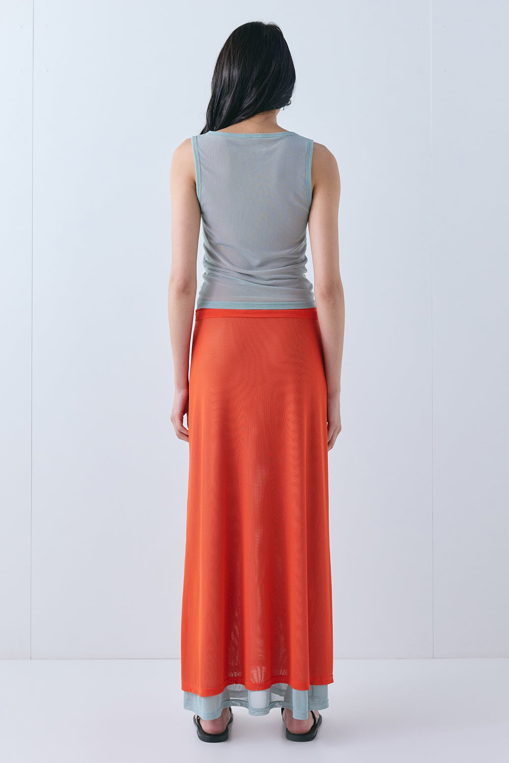 Elara Mesh Maxi Skirt Orange